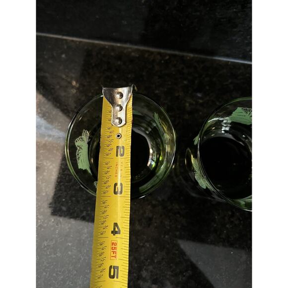 Libbey Apollo Old Fashion Glasses Green Leaves Vintage Set of 2 - Picture 4 of 7